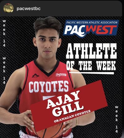 PACWEST Athlete of the Week recognition for Ajay Gill